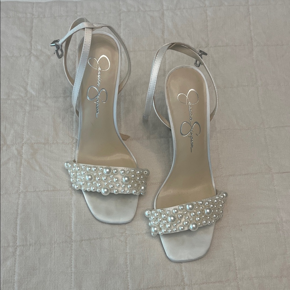 Jessica Simpson White Pearl Heels